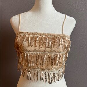 Forever 21 | Women’s Sequin Fringe Beige Crop Top | Size Medium
